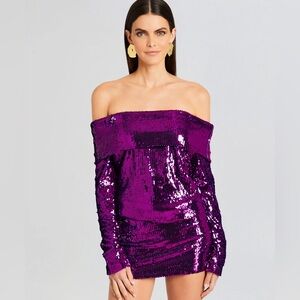 Retrofête Wyn sequin-embellished off-the-shoulder mini dress in purple